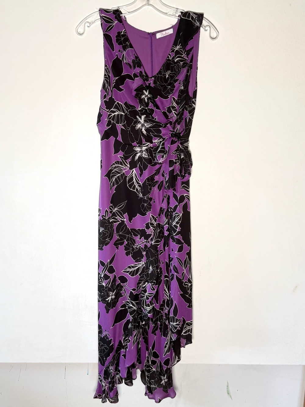 Parker Loreena Silk Asymmetrical Ruffle Midi Dress